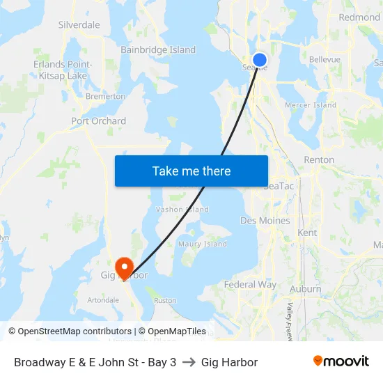 Broadway E & E John St - Bay 3 to Gig Harbor map
