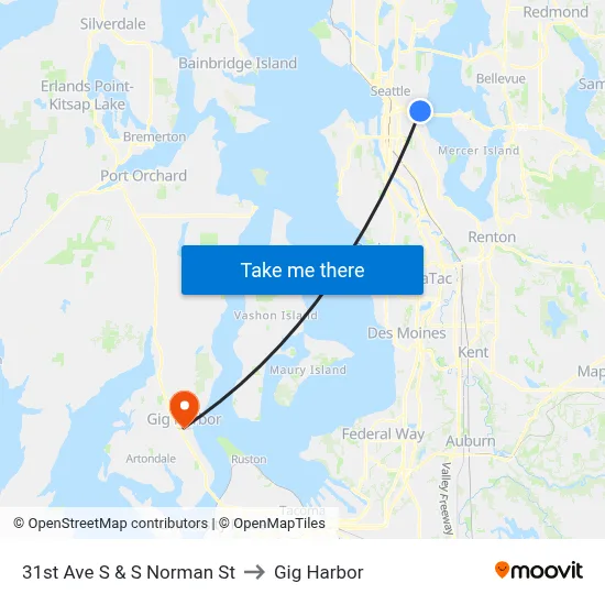 31st Ave S & S Norman St to Gig Harbor map