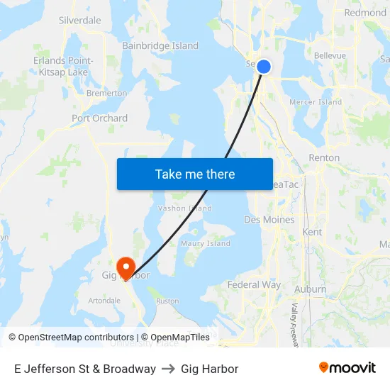 E Jefferson St & Broadway to Gig Harbor map