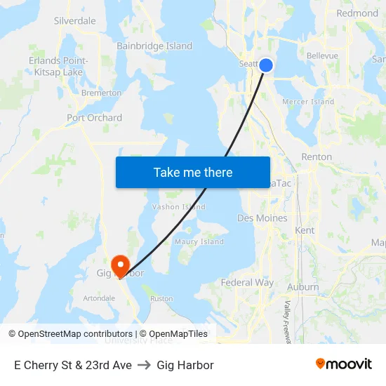 E Cherry St & 23rd Ave to Gig Harbor map