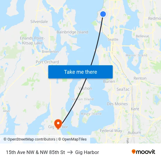 15th Ave NW & NW 85th St to Gig Harbor map