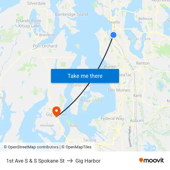 1st Ave S & S Spokane St to Gig Harbor map