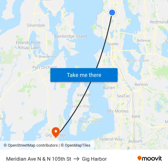 Meridian Ave N & N 105th St to Gig Harbor map