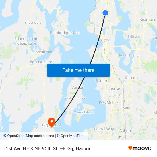 1st Ave NE & NE 95th St to Gig Harbor map
