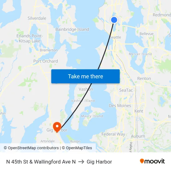 N 45th St & Wallingford Ave N to Gig Harbor map