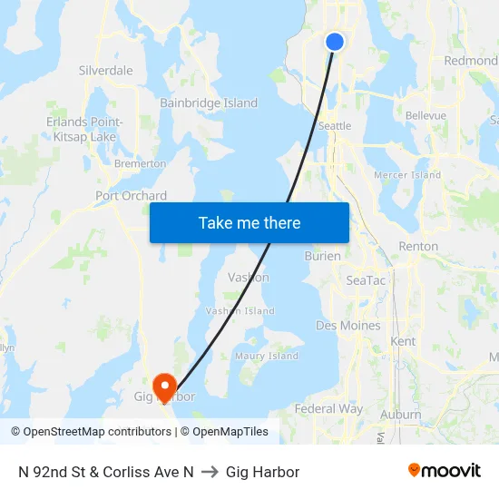 N 92nd St & Corliss Ave N to Gig Harbor map