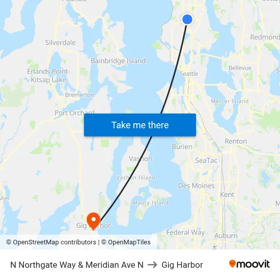 N Northgate Way & Meridian Ave N to Gig Harbor map