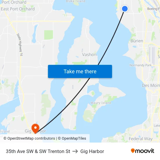 35th Ave SW & SW Trenton St to Gig Harbor map