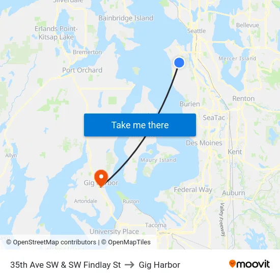 35th Ave SW & SW Findlay St to Gig Harbor map