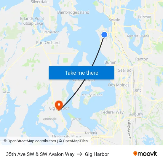 35th Ave SW & SW Avalon Way to Gig Harbor map