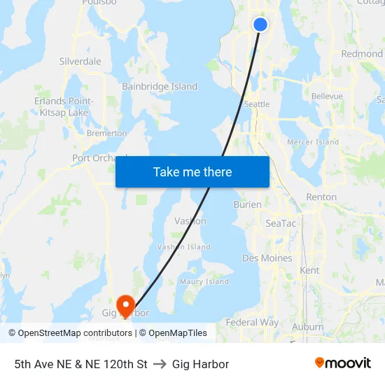 5th Ave NE & NE 120th St to Gig Harbor map