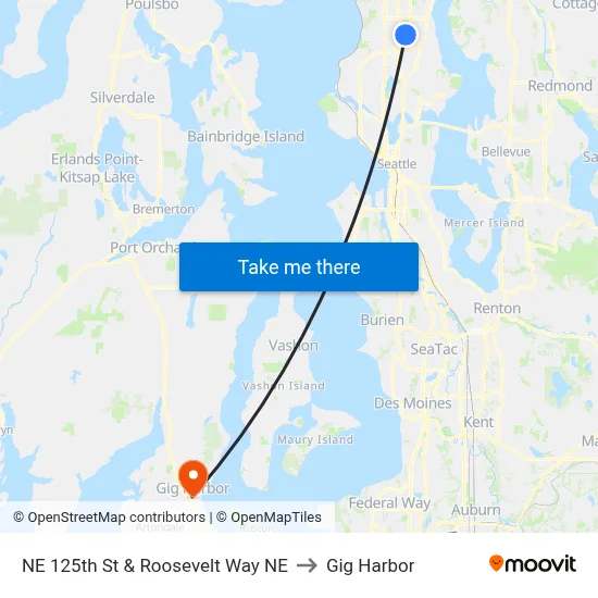 NE 125th St & Roosevelt Way NE to Gig Harbor map
