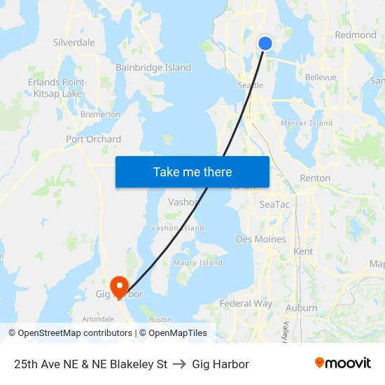 25th Ave NE & NE Blakeley St to Gig Harbor map