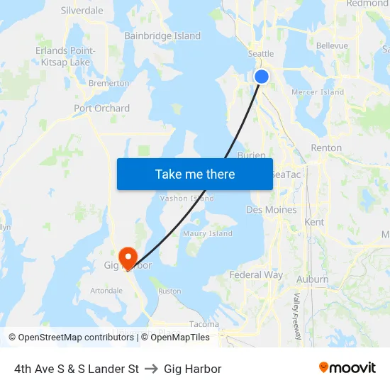 4th Ave S & S Lander St to Gig Harbor map
