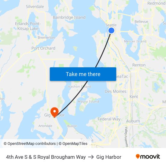 4th Ave S & S Royal Brougham Way to Gig Harbor map