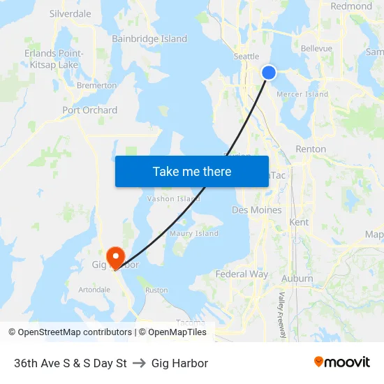 36th Ave S & S Day St to Gig Harbor map