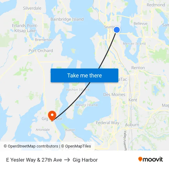 E Yesler Way & 27th Ave to Gig Harbor map