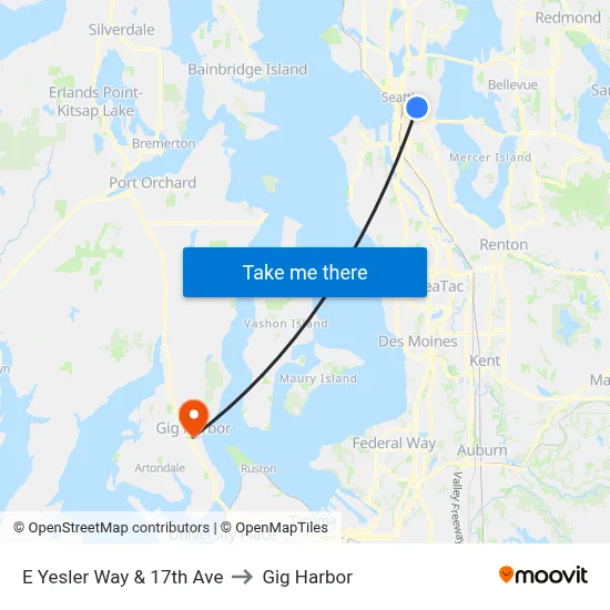 E Yesler Way & 17th Ave to Gig Harbor map
