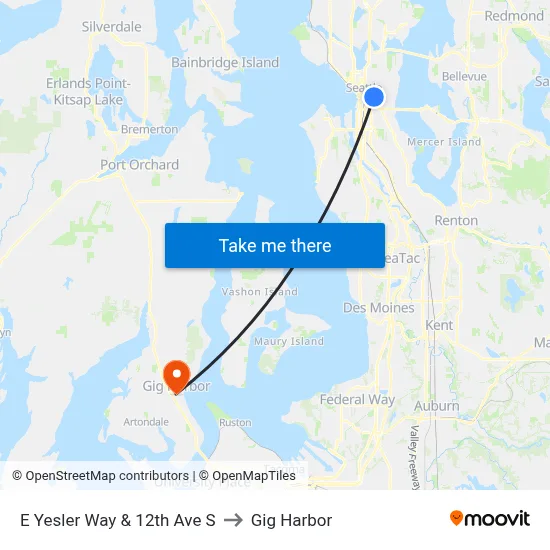 E Yesler Way & 12th Ave S to Gig Harbor map