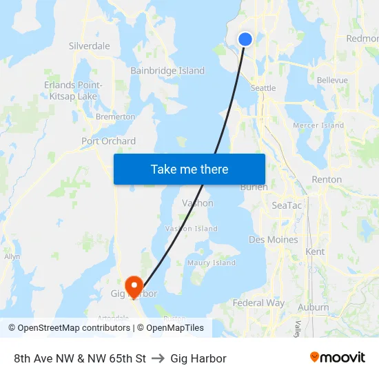 8th Ave NW & NW 65th St to Gig Harbor map