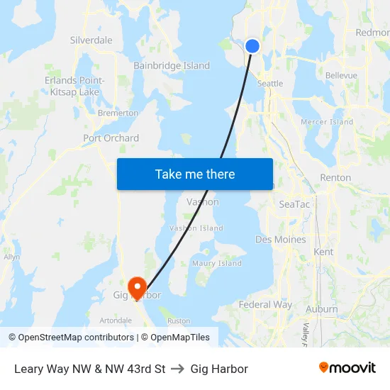 Leary Way NW & NW 43rd St to Gig Harbor map