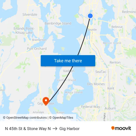 N 45th St & Stone Way N to Gig Harbor map