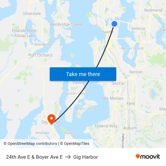 24th Ave E & Boyer Ave E to Gig Harbor map