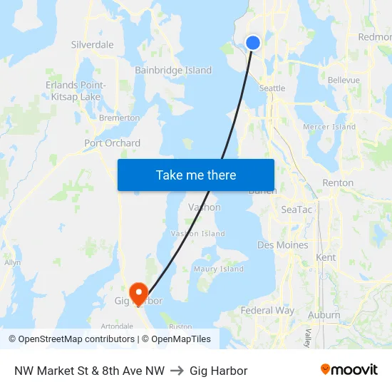 NW Market St & 8th Ave NW to Gig Harbor map
