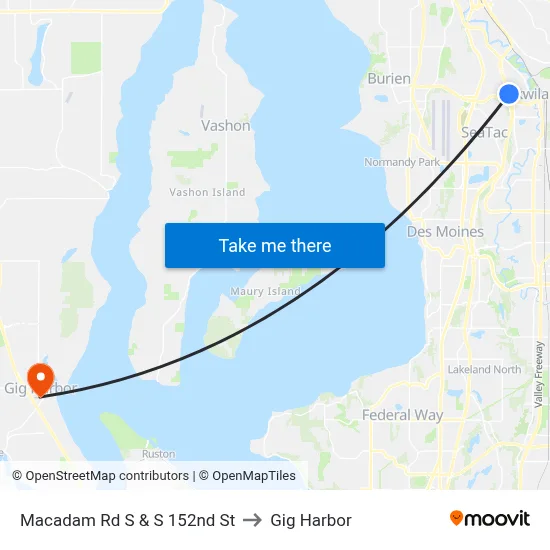 Macadam Rd S & S 152nd St to Gig Harbor map