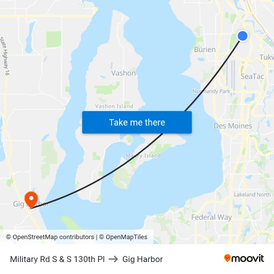 Military Rd S & S 130th Pl to Gig Harbor map