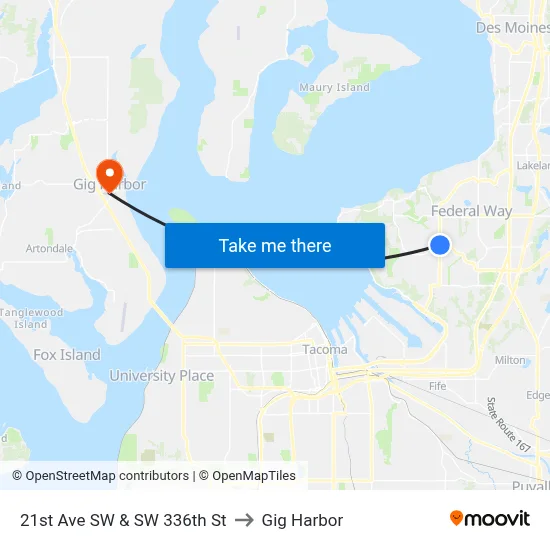 21st Ave SW & SW 336th St to Gig Harbor map