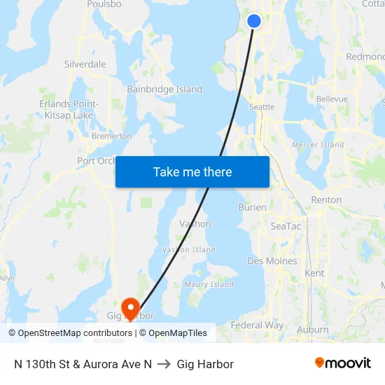 N 130th St & Aurora Ave N to Gig Harbor map
