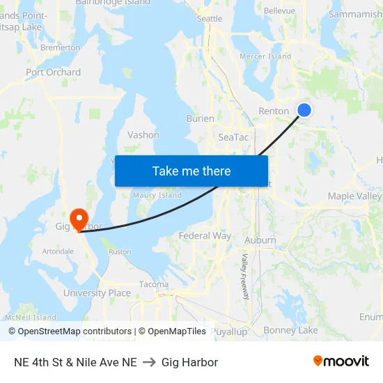 NE 4th St & Nile Ave NE to Gig Harbor map