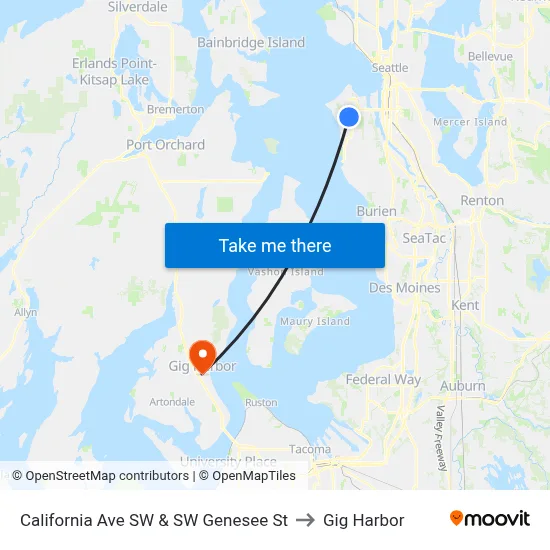 California Ave SW & SW Genesee St to Gig Harbor map
