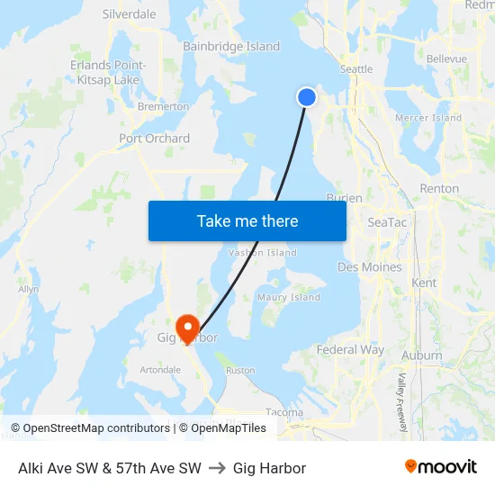 Alki Ave SW & 57th Ave SW to Gig Harbor map