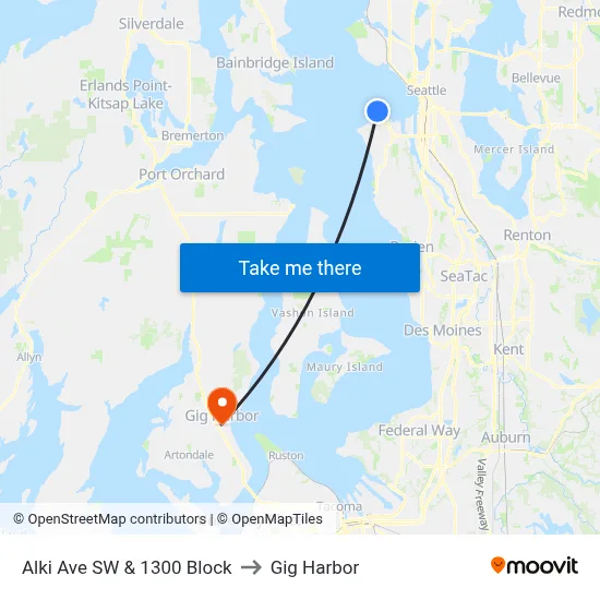 Alki Ave SW & 1300 Block to Gig Harbor map