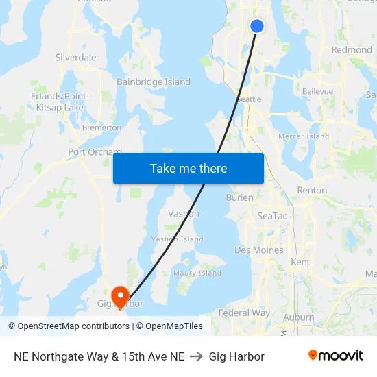NE Northgate Way & 15th Ave NE to Gig Harbor map