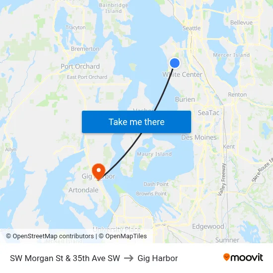 SW Morgan St & 35th Ave SW to Gig Harbor map