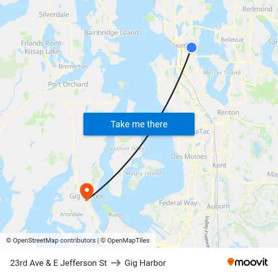 23rd Ave & E Jefferson St to Gig Harbor map