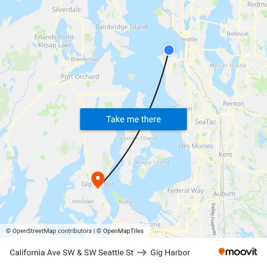 California Ave SW & SW Seattle St to Gig Harbor map