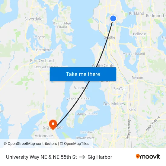 University Way NE & NE 55th St to Gig Harbor map