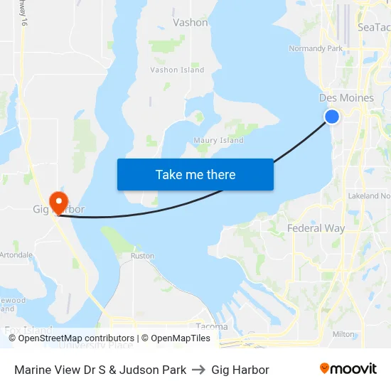 Marine View Dr S & Judson Park to Gig Harbor map