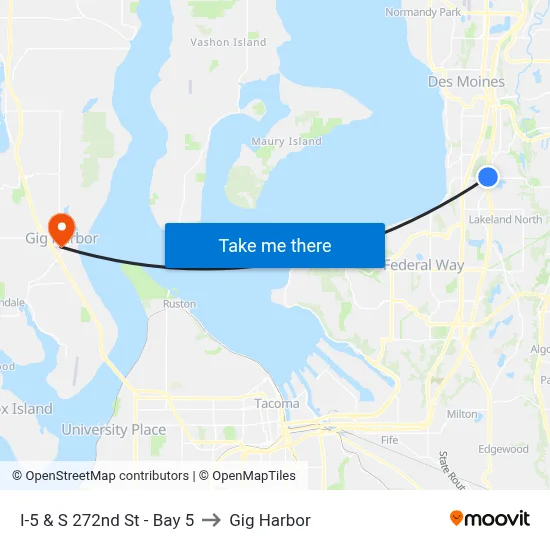 I-5 & S 272nd St - Bay 5 to Gig Harbor map