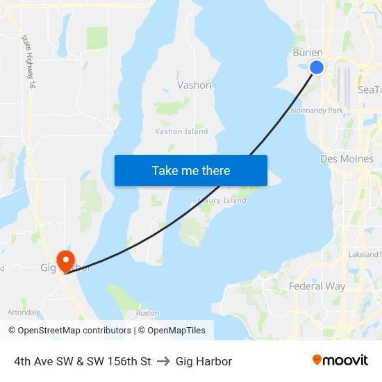 4th Ave SW & SW 156th St to Gig Harbor map