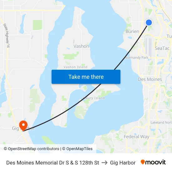 Des Moines Memorial Dr S & S 128th St to Gig Harbor map