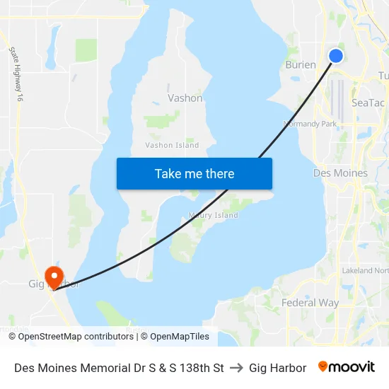 Des Moines Memorial Dr S & S 138th St to Gig Harbor map