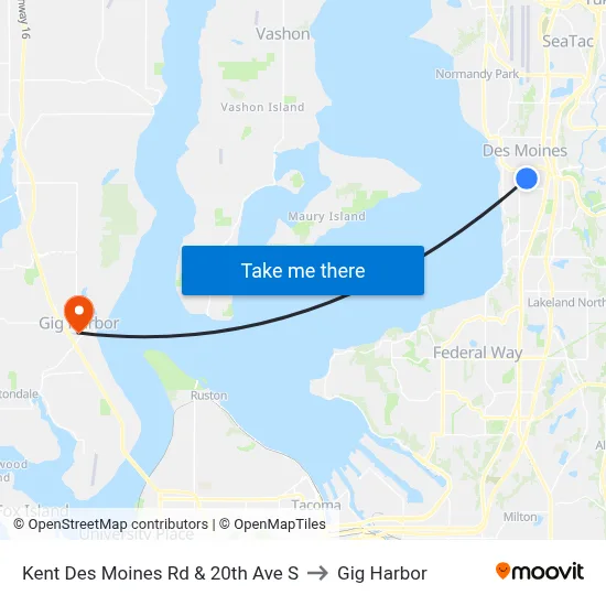 Kent Des Moines Rd & 20th Ave S to Gig Harbor map
