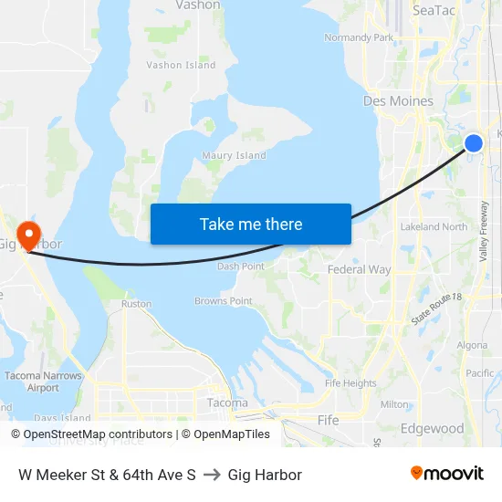W Meeker St & 64th Ave S to Gig Harbor map