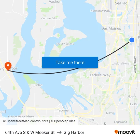 64th Ave S & W Meeker St to Gig Harbor map