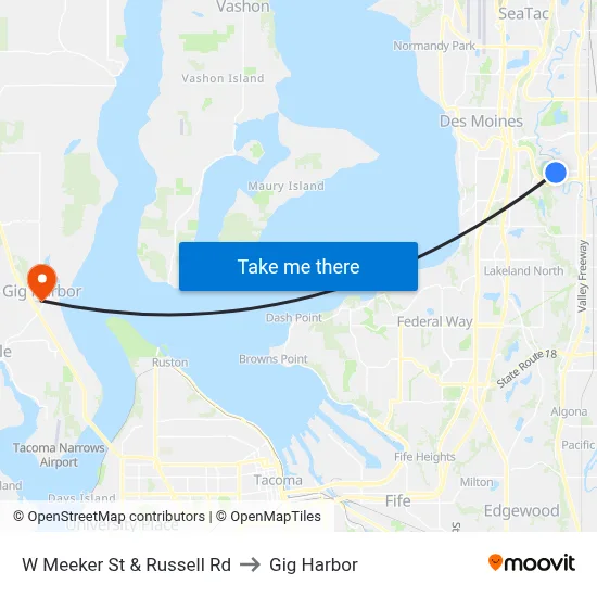 W Meeker St & Russell Rd to Gig Harbor map